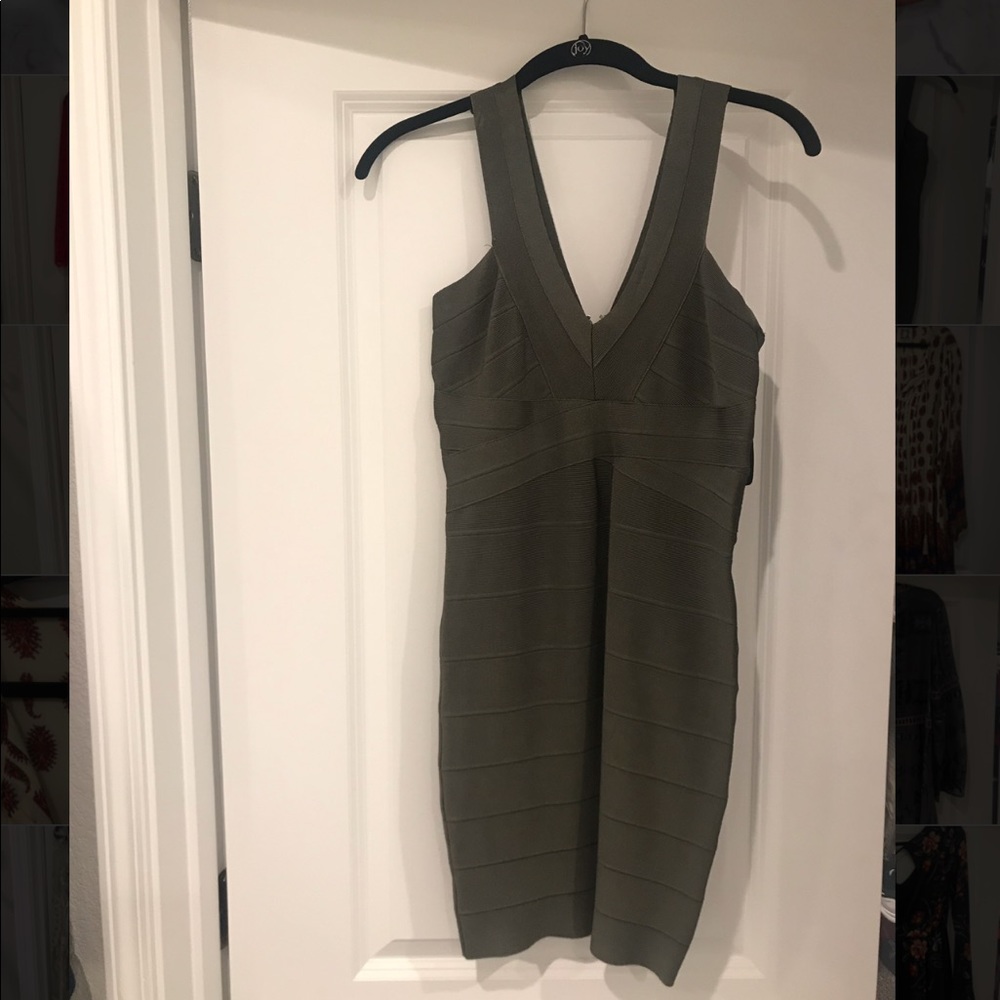 ARMY GREEN BEBE BANDAGE DRESS MEDIUM